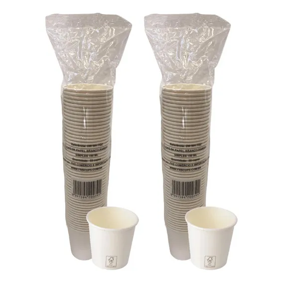 Copo De Papel 200ml Branco Biodegradável Térmico C/100 Copos Foto 1