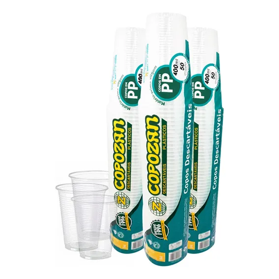 Copo Descartável 400ml Plástico Pp Transparente 20x50 Foto 1