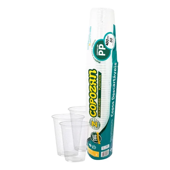 Copo Descartável 400ml Plástico Pp Transparente C/50 Foto 1
