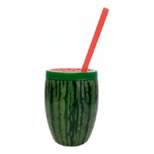 Copo Fruta Melancia Com Canudo 650  Verde Com Vermelho Foto mini  2