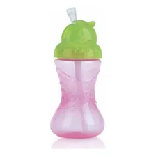 Copo Infantil Com Canudo Silicone Rosa 300ml Nuby Foto  mini 1