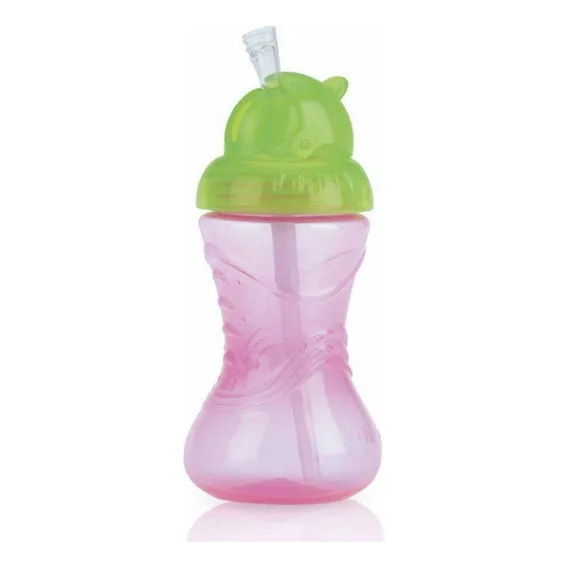 Copo Infantil Com Canudo Silicone Rosa 300ml Nuby Foto 1