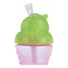 Copo Infantil Com Canudo Silicone Rosa 300ml Nuby Foto mini  2