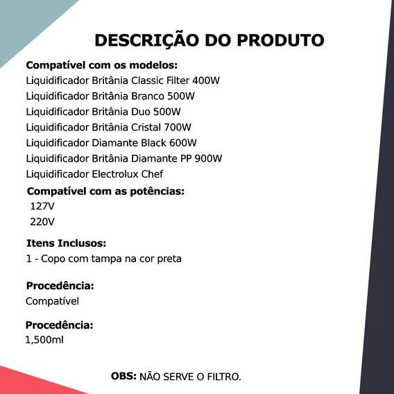Copo Liquidificador Britania Diamante Cristal Foto 1
