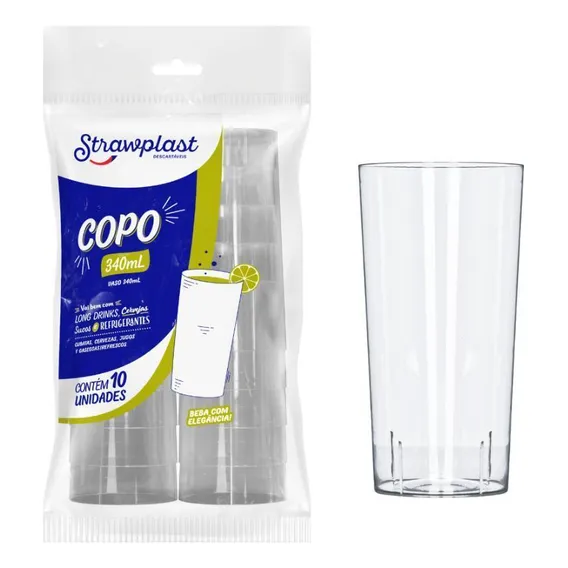 Copo Long Drink Acrilico 340ml Strawplast 10 Unidades Foto 1