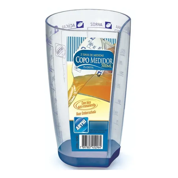Copo Medidor Graduado AcrÃlico Base Emborrachada 500ml Arthi Foto 1