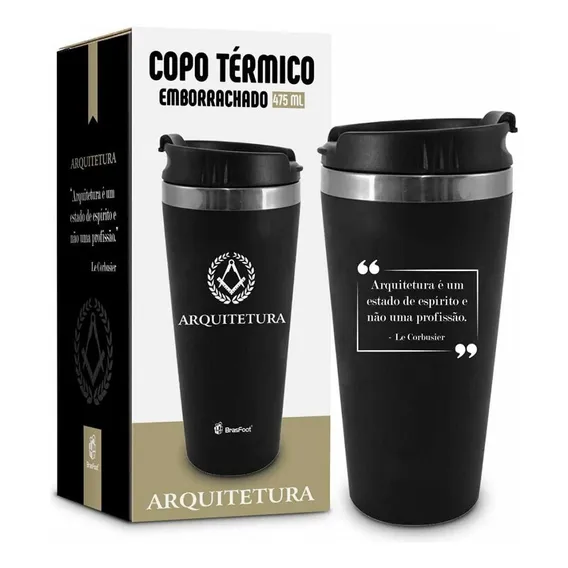 Copo Térmico Emborrachado Arquitetura Presente Arquiteto Cor Preto Foto 1