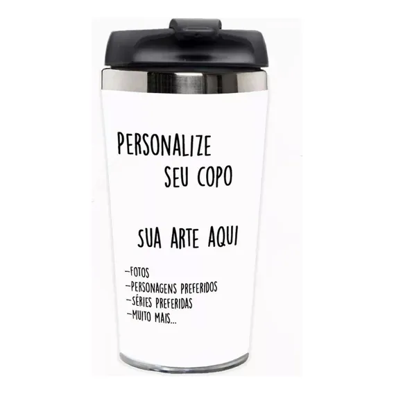 Copo Térmico Personalizado Tampa Rosqueável - Inox Cor Branco Liso Foto 1