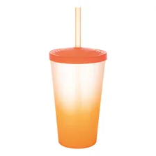 Copos Acrilico Degradê 550ml 6pcs Canudo E Tampa Resistente Cor Laranja Foto mini  2