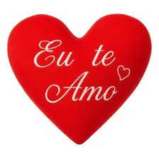 Coração De Pelúcia Com Frase Bordada 20x22cm Namorados Cor Eu Te Amo Foto  mini 1