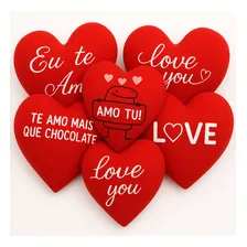 Coração De Pelúcia Com Frase Bordada 20x22cm Namorados Cor Eu Te Amo Foto mini  2