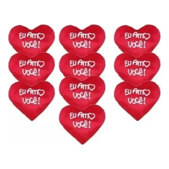 Coração De Pelucia Pequeno Vermelho Eu Amo Você - Kit Com 10 Foto 1