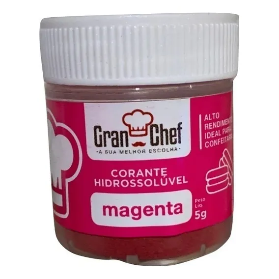 Corante Pó Hidrossóluvel P/ Confeitaria Gran Chef Comestível Cores Magenta Foto 1