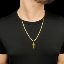 Cordão Com Pulseira + Pingente Cruz Masculino Banhado Ouro Cor Dourado Foto mini 4