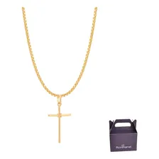 Cordão Corrente Masculino 60cm + Ping Mas Cruz Lisa Rommanel Cor Dourado Foto mini 1