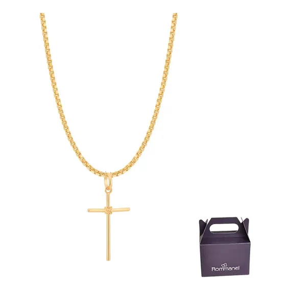 Cordão Corrente Masculino 60cm + Ping Mas Cruz Lisa Rommanel Cor Dourado Foto 1