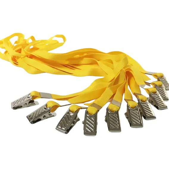 Cordão Para Crachá Amarelo Com Presilha Clips Jacaré 10 Und Foto 1