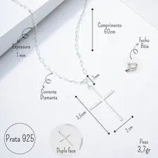 Cordão Pingente Crucifixo Prata 925 Colar Cruz Corrente 60cm Foto mini 4