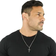 Cordão Pingente Crucifixo Prata 925 Colar Cruz Corrente 60cm Foto mini  3