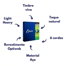 Cordas Guitarra 010 Light Heavy Revestimento Optiweb Elixir Foto mini  2