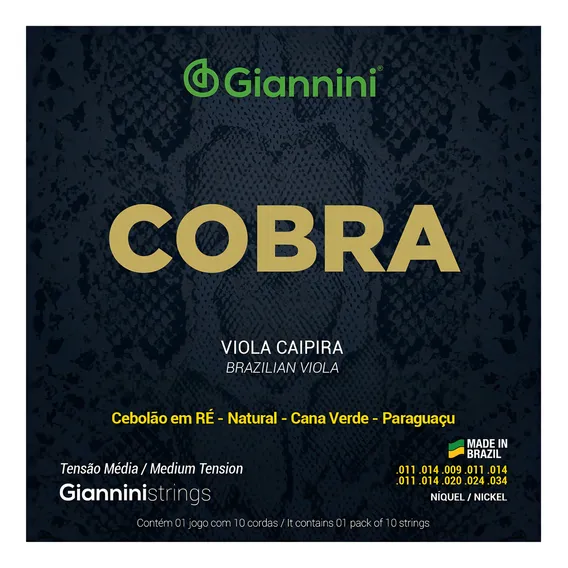 Cordas Viola Caipira Cobra Tensão Media Giannini Niquel Foto 1