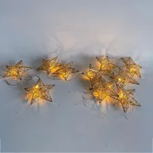 Cordão 10 Estrelas Led Aramado Dourado 1,3 Metros À Pilha Foto mini 2
