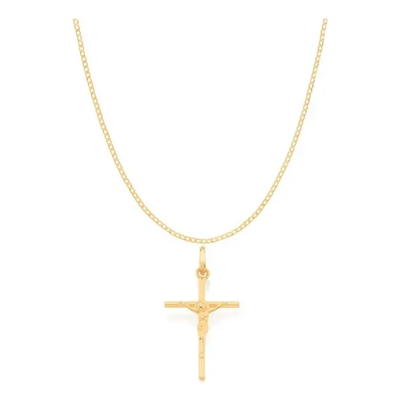 Cordão Banhado Ouro Não Causa Alergia Pingente Jesus Na Cruz Cor Dourado Foto 1