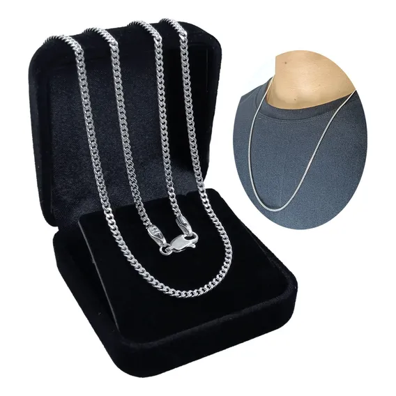 Cordão Corrente Prata 925 Grumet 70cm Escamada Fina 2mm Luxo Cor Prata 925 LegÃtima Foto 1