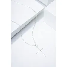 Cordão Pingente Crucifixo Prata 925 Colar Cruz Corrente 70cm Foto mini  2