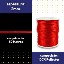 Cordão Rabo De Rato 2mm- Varias Cores Cor Vermelho-145 Foto mini 2