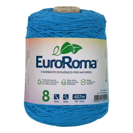 Cores Barbante Euroroma 600g Fio Número 4/8 Colorido Cor Azul Piscina - Barbante Euroroma Foto 1