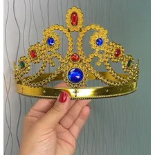 Coroa Rainha Princesa Dourada Pedraria Colorida Ajustável Foto mini 2
