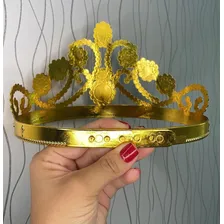 Coroa Rainha Princesa Dourada Pedraria Colorida Ajustável Foto mini 3