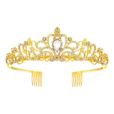 Coroa Tiara Noiva Enfeite Casamento Debutante Strass Dourado Foto mini 2