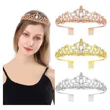 Coroa Tiara Noiva Enfeite Casamento Debutante Strass Dourado Foto mini 3