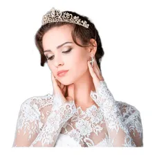 Coroa Tiara Noiva Enfeite Casamento Debutante Strass Dourado Foto mini 1