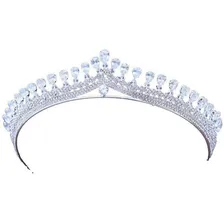 Coroa Tiara Porta Coque Noiva Strass E Zirconia Prata Luxo Foto mini 1