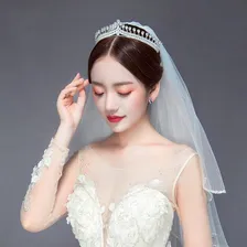 Coroa Tiara Porta Coque Noiva Strass E Zirconia Prata Luxo Foto mini 3