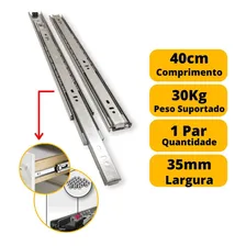 Corrediça Gaveta Trilho Telescópico 40cm 400mm Par 30kg Foto mini 1