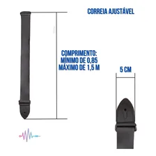 Correia ( Alça ) Couro Basso Lisa Preta Guitarra Violão Baix Foto mini 4