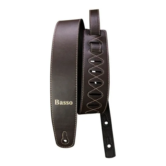 Correia Basso Vintage Liso Violao Baixo Guitarra Strap Lock Cor Marrom Com Strap Lock Prata Foto 1