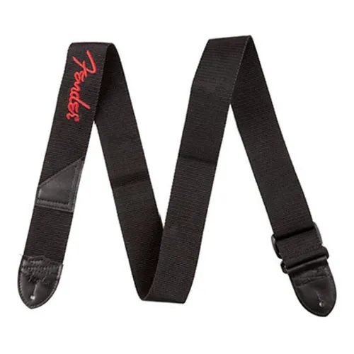 Correia Fender Nylon Poly Logo Vermelho Em Preto + Foto 1