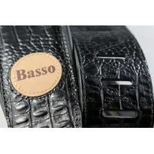 Correia Guitarra Violão Baixo Basso Couro Crocodilo Preto Foto mini 2