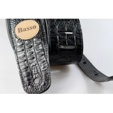 Correia Guitarra Violão Baixo Basso Couro Crocodilo Preto Foto mini 3