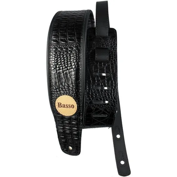 Correia Guitarra Violão Baixo Basso Couro Crocodilo Preto Foto 1