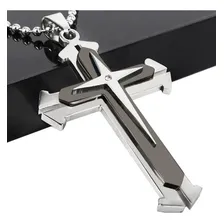 Corrente Aço Inox Cordão Pingente Cruz Crucifixo Preto Foto mini  2