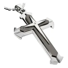 Corrente Aço Inox Cordão Pingente Cruz Crucifixo Preto Foto  mini 1