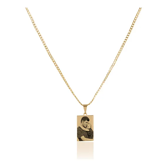 Corrente Banho Ouro Masculina Pingente Personalizado Foto Cor Ouro 18k Foto 1