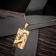 Corrente Banho Ouro Masculina Pingente Personalizado Foto Cor Ouro 18k Foto mini 2