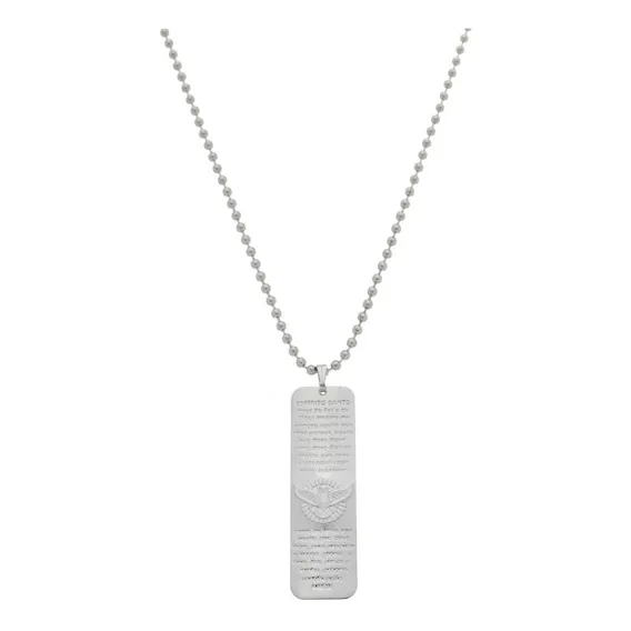 Corrente Bolinha Aço Inox Com Placa Oração Espirito Santo Cor Prateado Foto 1